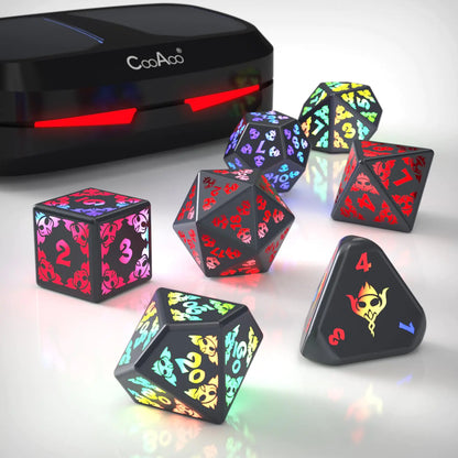 CooAoo Light Up DND Dice Set Wireless Rechargeable Glowing Dice with Charging Box 7 PCS Electronic Dice Set LED RGB Polyhedral Role Playing D&D Dice for Dungeons and Dragons PRG MTG Games