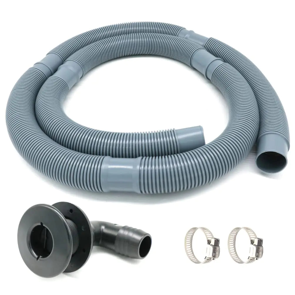 Marine Bilge Pump Hose 1-1/8 Inch Plumbing Kit 6 FT Long 90 degree Black Elbow Thru Hull Scupper Flapper Valve Stainless Steel Clamps