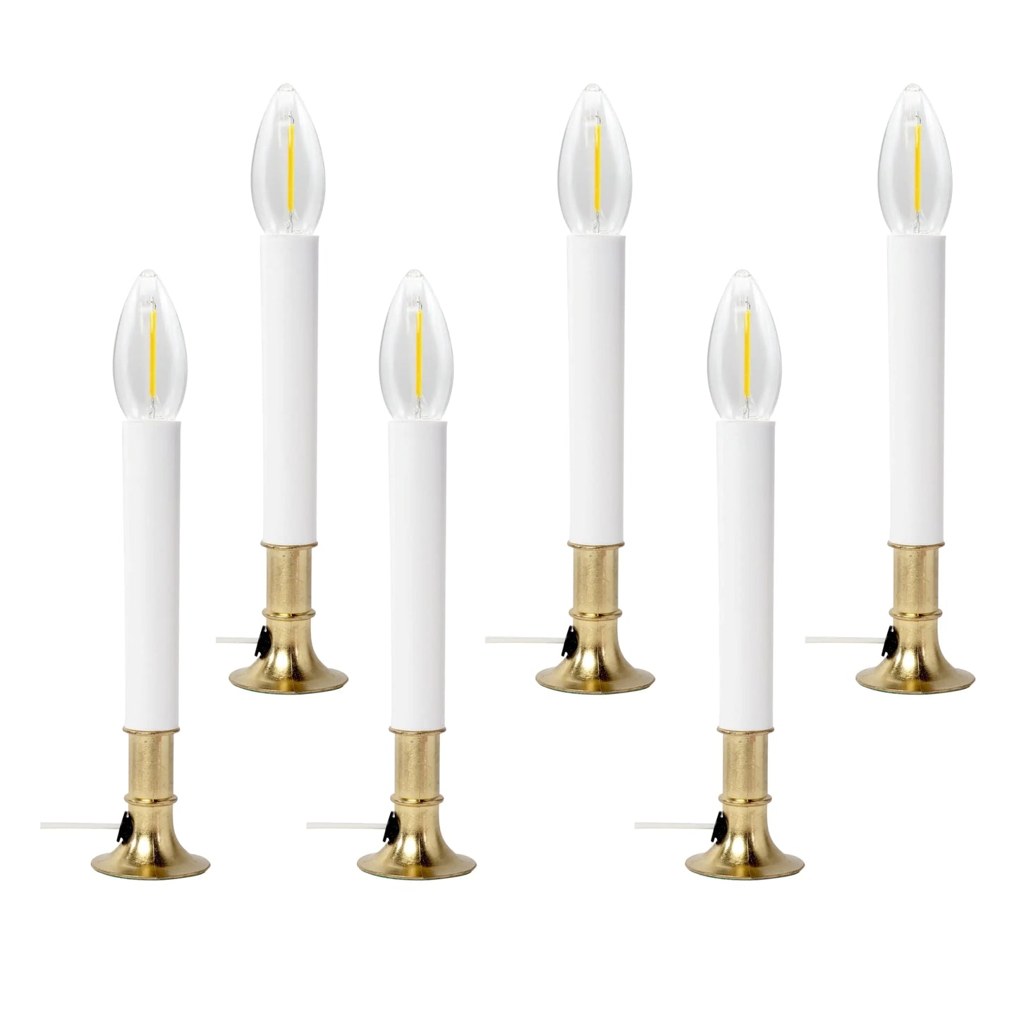 Creative Hobbies® Pack of 6 Electric Window Candle with On/Off Switch Light Bulb Brass Plated Base Ready to Use (LED)