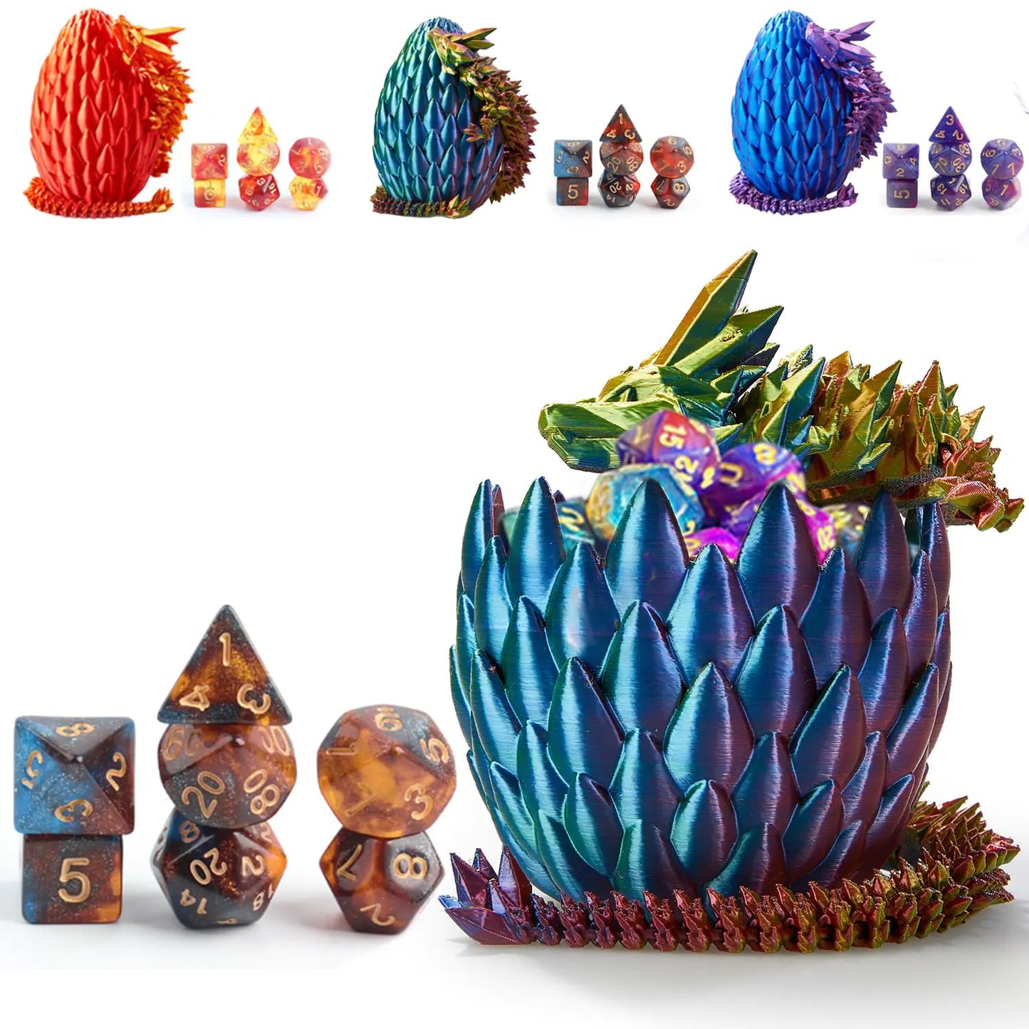 DND Dice Set (7 Pieces) and 3D Printed Dragon EggFidget ToysSurprise Dragon Egg and Polyhedral Dice Set with Gift BoxPlaying Game with Dragon Eggs for RPG DND MTG