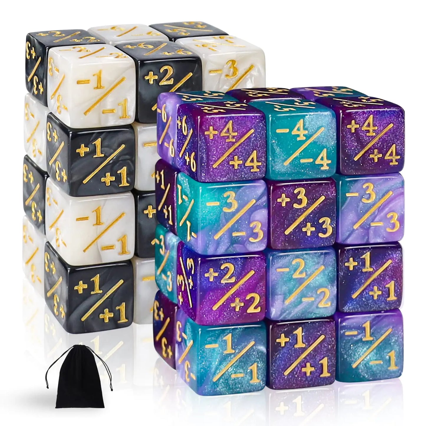 48 Pieces MTG Dice Counters Token Dice Magic The Gathering Glitter Sparkle Dice Loyalty Dice Starry Marble D6 Dice Cube Compatible with MTG CCG Card Gaming Accessory (Black White & Blue Purple)