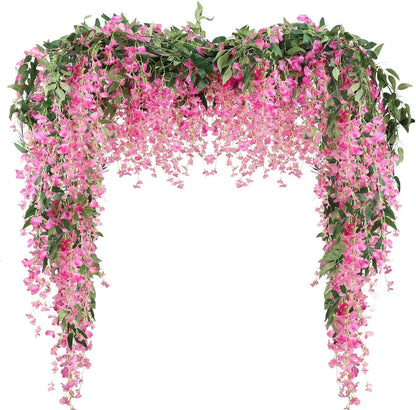 3Pcs 7.2Ft/Piece Artificial Flowers Wisteria Garland Artificial Wisteria Vine Hanging Flower Greenery Garland for Home Garden Outdoor Wedding Arch Floral Decor (Light Purple)