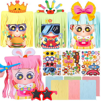 Hairstyle Design Crafts Kit Creative Paper Doll Hair Accessories Arts and Crafts for Kids 8-12 DIY Girls Hair Stylist Educational Toys Arts & Crafts Kit Fun Kids School Art Project Birthday Gifts