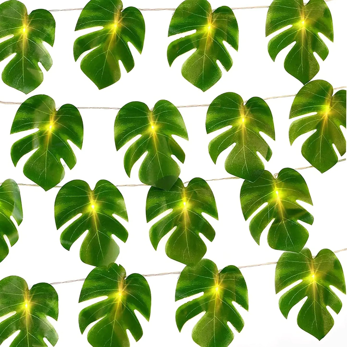 ZIFTY 3 Pack Monstera Leaf String Lights for Luau Party Decorations with Vines 30Ft 60LED Hawaiian Tropical Party Decorations Palm Hanging Plants for Home Garden Jungle Party Decor (10Ft 20LED Each)