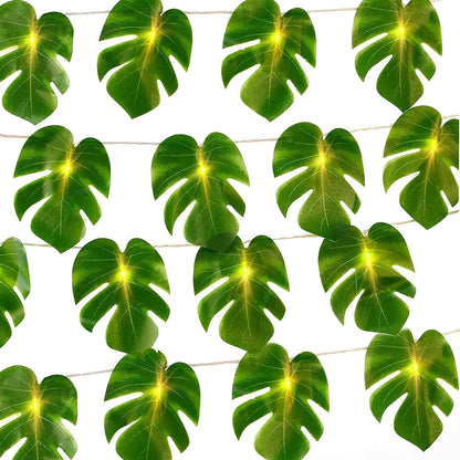 ZIFTY 3 Pack Monstera Leaf String Lights for Luau Party Decorations with Vines 30Ft 60LED Hawaiian Tropical Party Decorations Palm Hanging Plants for Home Garden Jungle Party Decor (10Ft 20LED Each)
