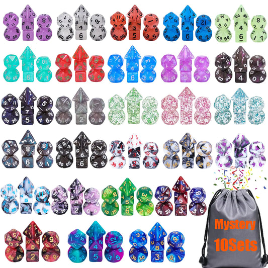 10 Sets Random Assortment Polyhedral RPG Mini Dice (70pcs)Surprise Mystery Mini Dice Set10mm Mini DND Magic The Gathering Dice Set for MTGRPGD&D Dungeons and Dragons Role Playing Game