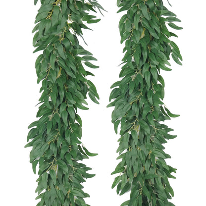 Artificial Willow Leaves Vine Twigs 2Pcs 6Ft Fake Hanging Plant Silk Willows Leaf Ivy Garland Faux Italian Ruscus Greenery Decor for Indoor Outdoor Wedding Arch Jungle Beach Birthday Party Home Garden