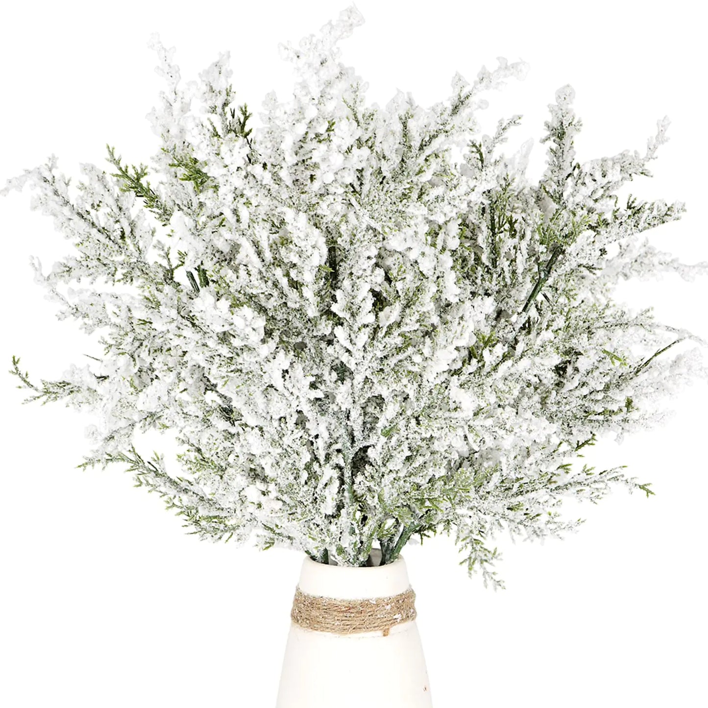 6 PCS Frosted Artificial Pine Branches 17.7" Winter Snowy Christams Greenery Cedar Stems Fake Pine Leaves Twigs Evergreen Picks for Xmas Tree Filler Decorations Home Garden Vase DIY Garland Crafts (6)