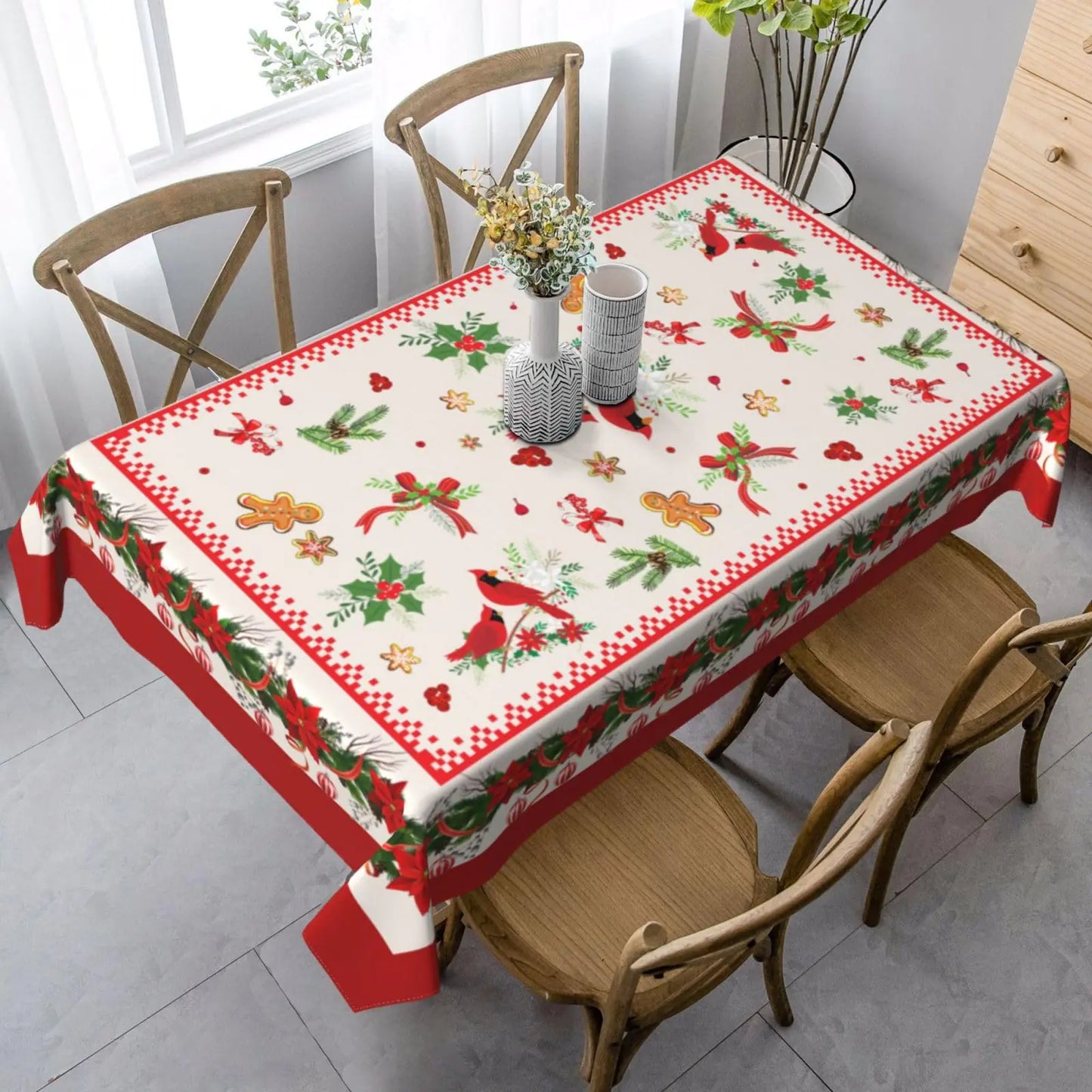 mutakin Christmas Rectangle Tablecloth Washable Table Cloth 60x90 Inch Table Cover Waterproof for Decoration Kitchen Dining Room