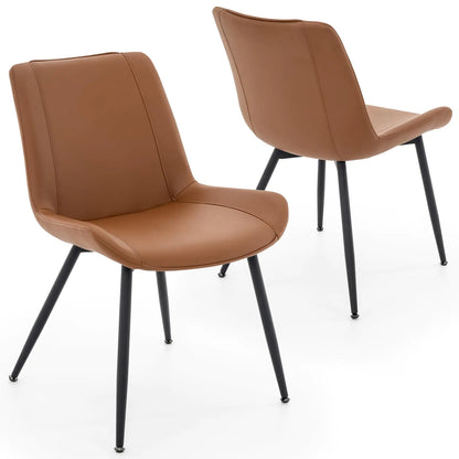 Brage Living Dining Chairs Set of 2 PU Leather Modern Armless Kitchen Dining Room Chairs Upholstered Accent Side Chairs with Metal Legs (Brown)